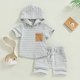 thumbnail image 1 of Sudadera Con Capucha Y Pantalones Cortos Baby Boy Sudadera con capucha Top + Pantalones cortos Patchwork con capucha + Pantalones cortos (Gris claro 12-18M) Cgtredaw Para estrenar, 1 of 1