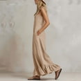 thumbnail image 6 of Women's Cotton‑Linen Spaghetti Strap Wide‑Leg Jumpsuit Sleeveless Square Neck Ruffle Hem One‑Piece Pants with Side Pockets Khaki XL(XL), 6 of 6