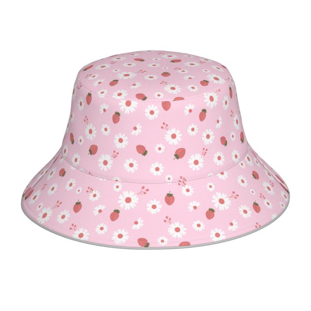 Fotbe Hand Drawn Strawberry Sombrero Tipo Pescador con Estampado – Sombrero de Sol de Algodón de Moda para Playa, Golf, Pesca