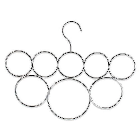 Scarf Hanger Organizer Holder EC36 for Closet Space Saving Organization and Storage, 8 Snagless Satin Chrome Rings by EXULTIMATE