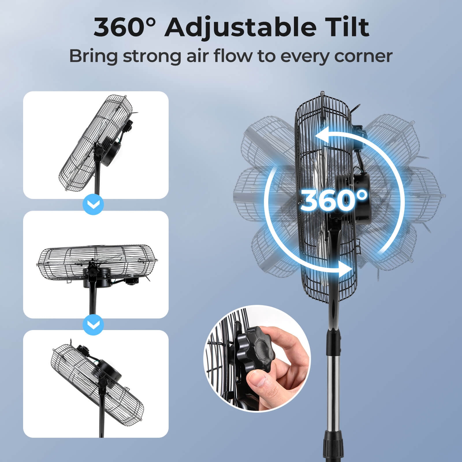 Costway 18" High Velocity Standing Fan with 3 Speeds 360° Tilt & Adjustable Height for Home Office Black
