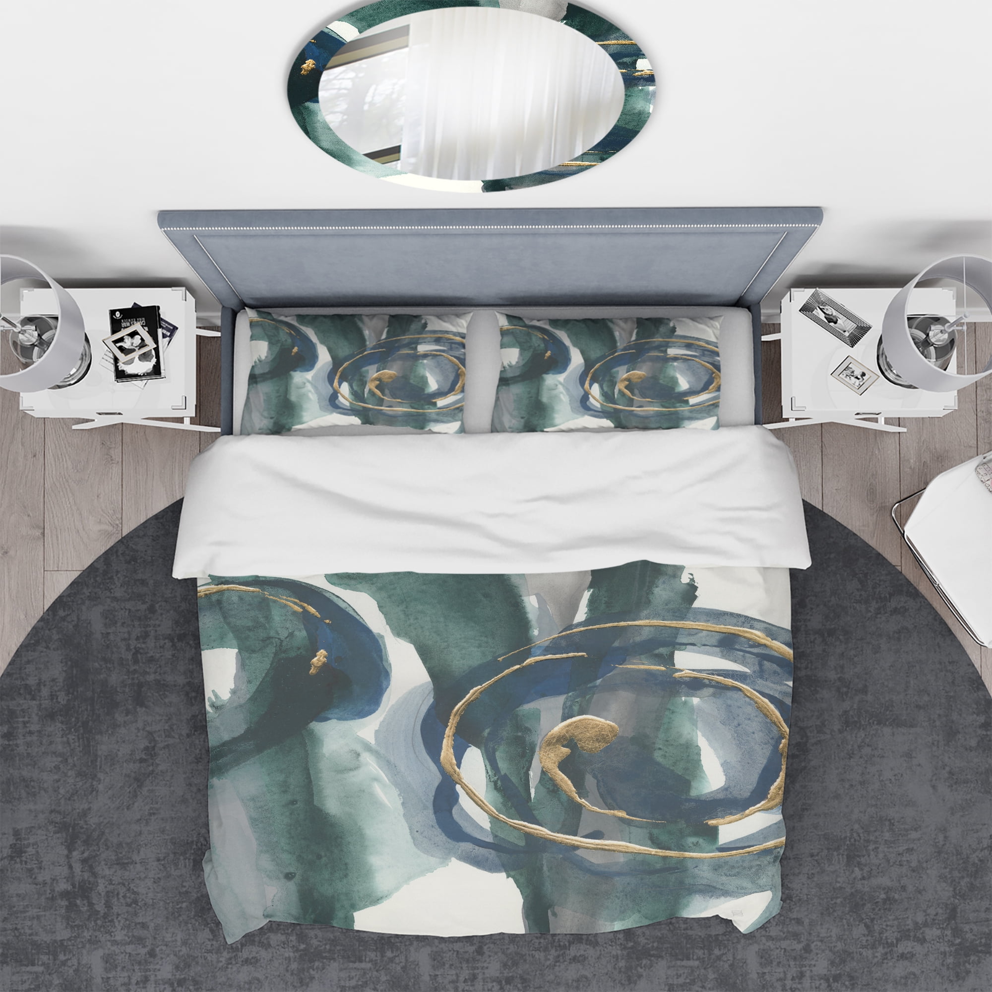 Designart 'Mettalic Indigo and Gold III' Geometric Duvet Cover Set