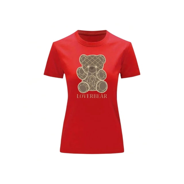 Playera Blusa Con Impresion De Oso LoverBear Con Fondo De Dinero Ropa De Mujer Juvenil Color Rojo Talla Grande Marca Emil SaEs