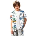 thumbnail image 3 of Abcomgle Youth Hawaiian Shirts Boys Cartoon Palm Tree Print Beach Shirts for Boys Button Down Short Sleeve Vacation Hawaii Shirts,Royal Blue,7-8Years, 3 of 5