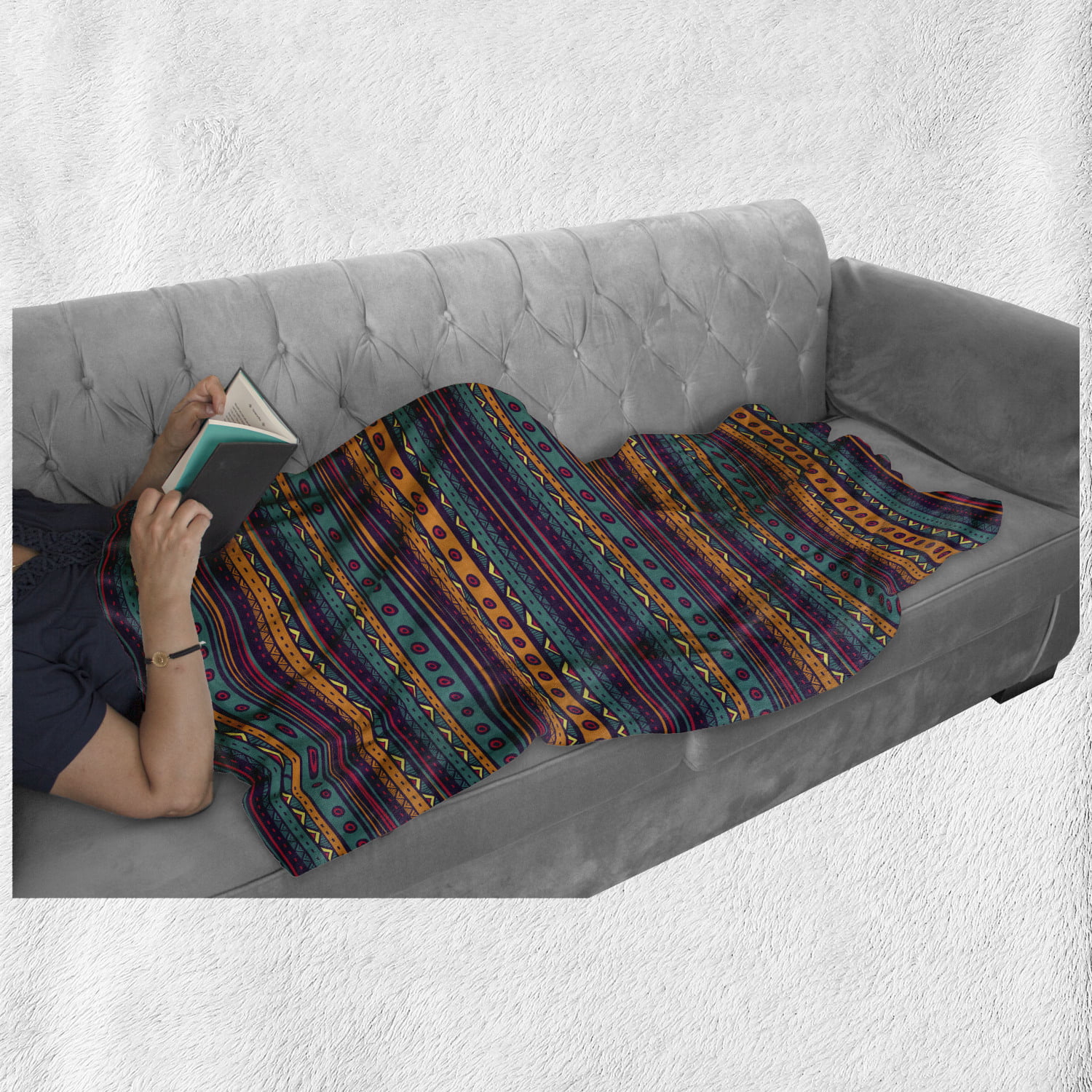 Striped Retro Pattern Rich Mexican Color Folkloric Print 50 x 60 Cozy Plush for Indoor and Outdoor Use Teal Plum and Orange Ambesonne Tribal Soft Flannel Fleece Throw Blanket