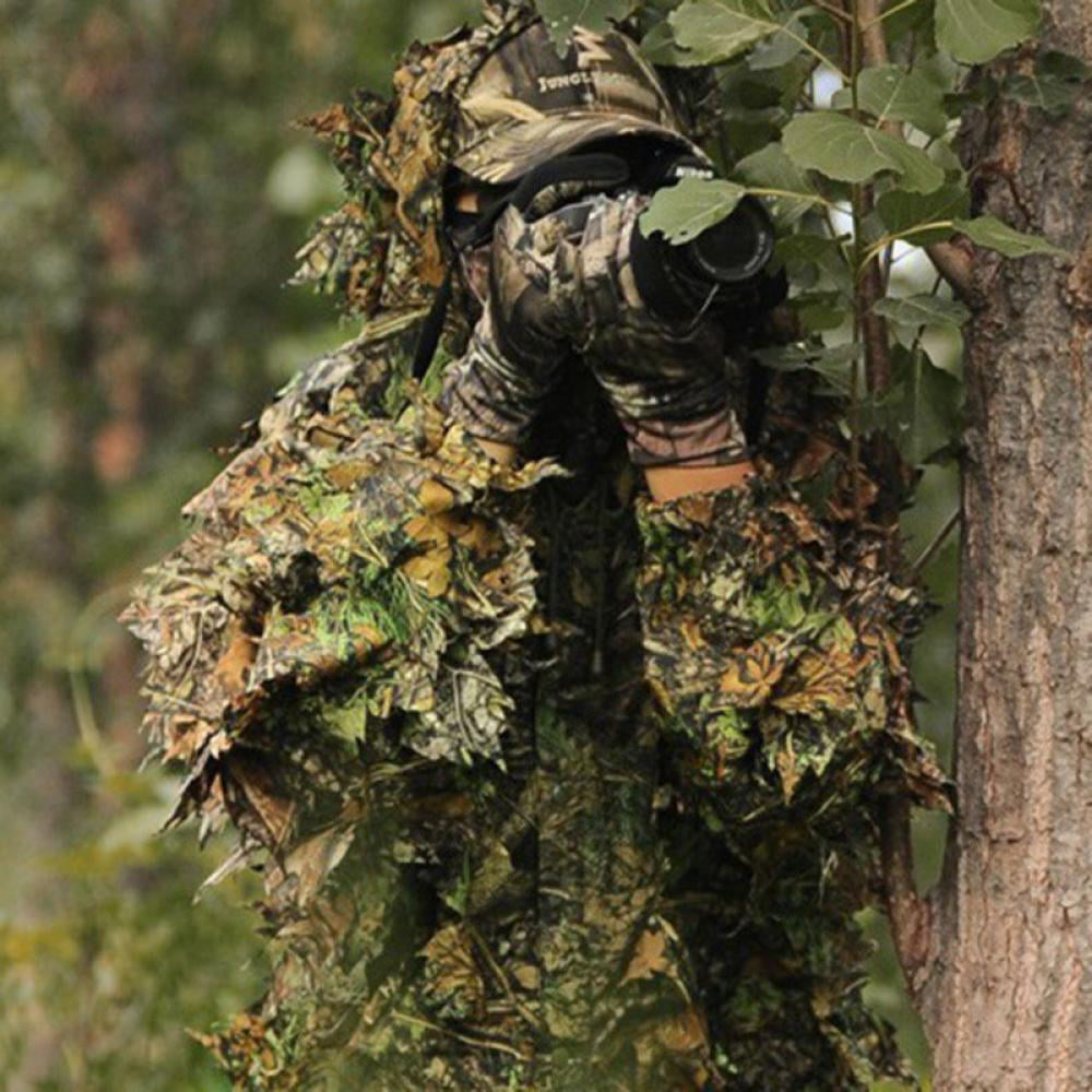 3D Leafy Lightweight Hooded Camouflage Ghillie Suit Breathable Woodland Hunting 