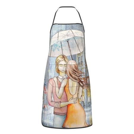 

XMXY Chef Aprons with Pockets for Women Men Pair Love Rain Umbrella Waterproof Cooking Kitchen Aprons 28.3 x 20.4 inches