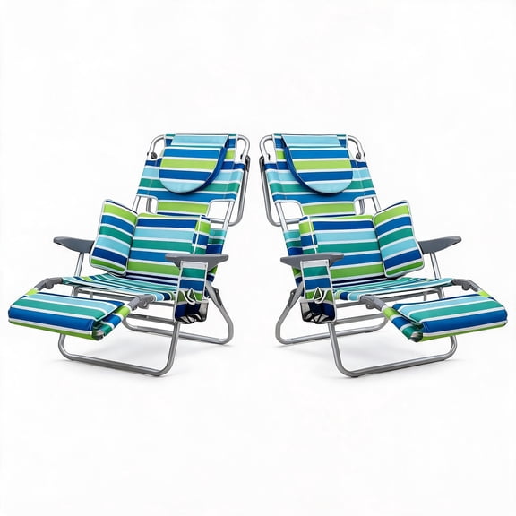 Garvee 2 Pack Folding Beach Reclining Lounge Chair with Footrest, Face Hole,Storage Pocket,Headrest