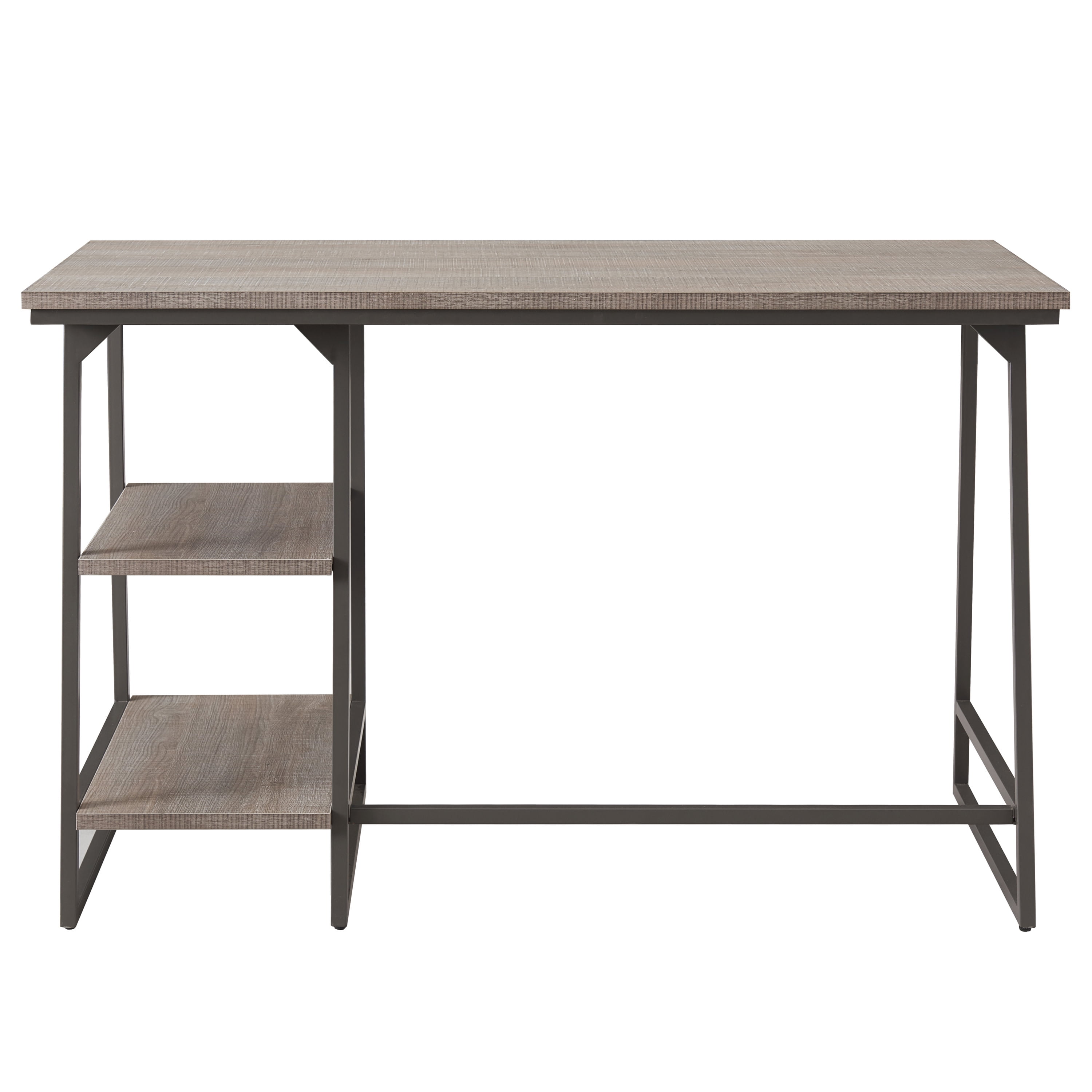 Leick Home Rectangular Computer Desk | Study Table with Reversible Stepped Tier Shelf,  Roughsawn Oak and Gunmetal