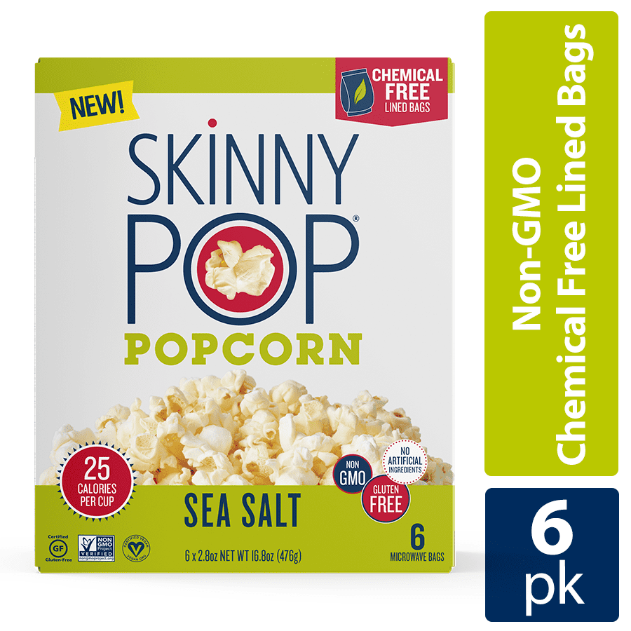 SkinnyPop Sea Salt Microwave Popcorn, GlutenFree, 6 Ct, 2.8 oz