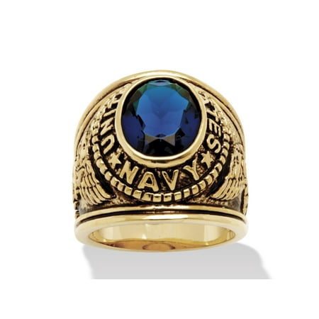 Navy Enamel Ring - Men's Oval-Cut Simulated Blue Sapphire United States Navy Ring 6 TCW in Antiqued 14k Gold-Plated
