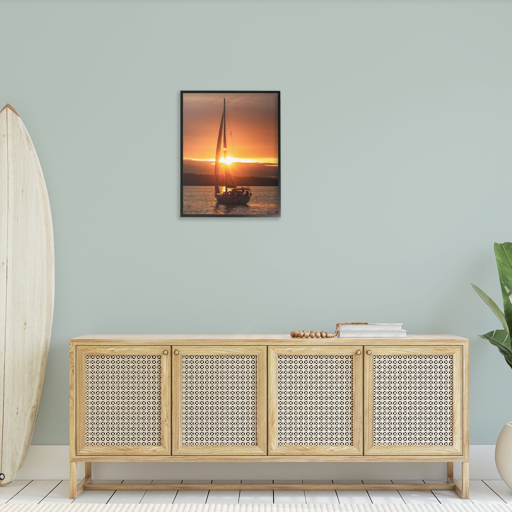 Stupell Industries Sailboat at Sunset Transportation Photography Black Framed Art Print Wall Art, 24 x 30