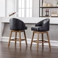 thumbnail image 3 of Swivel Bar Stools Set of 2, Counter Height Bar Stools, Retro Bar Chairs with Rivets and Curved High-Back, Solid Wood Barstools with Footrest for Kitchen Island, Dining Room, Black+PU, 3 of 9