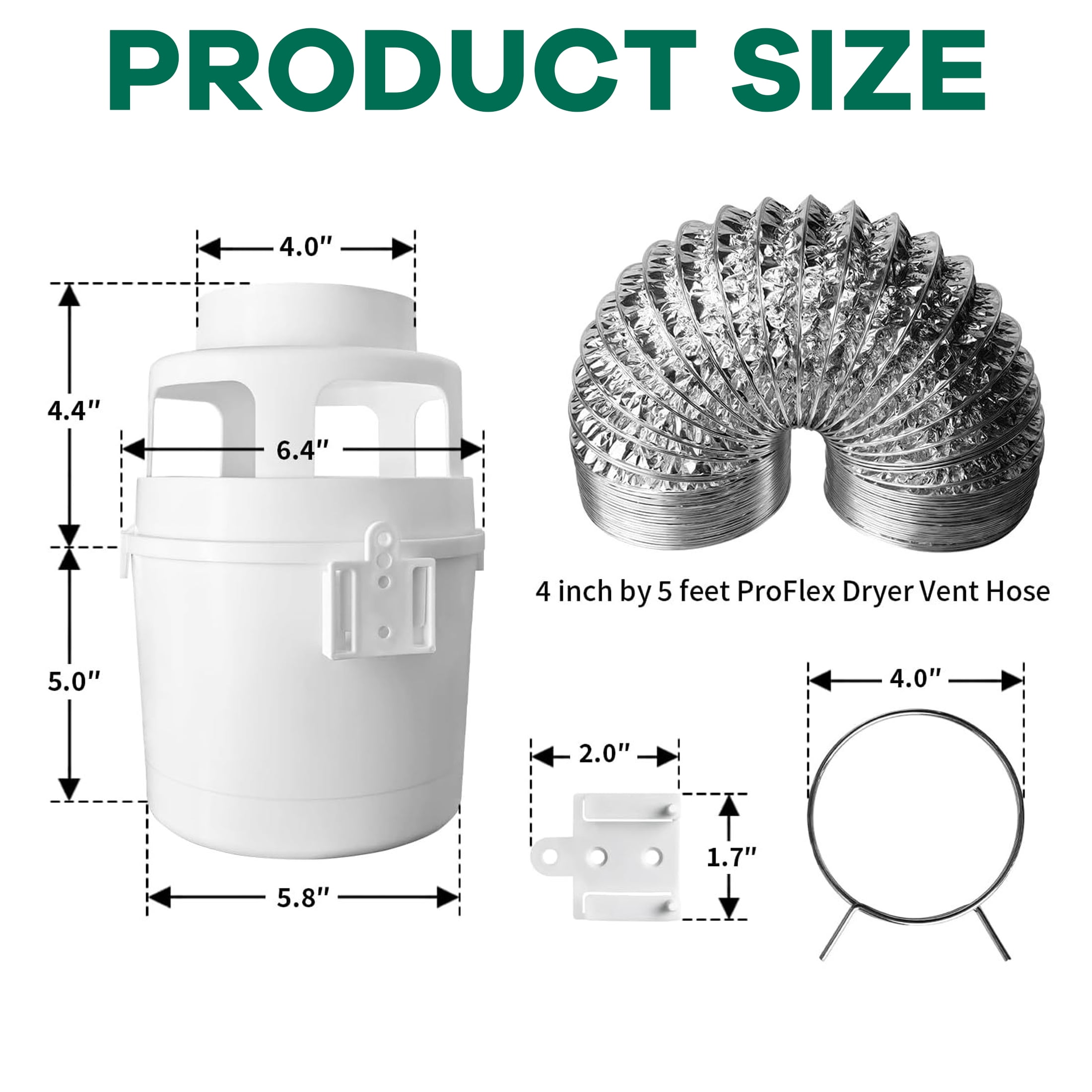 HIBIBUD Indoor Dryer Vent Kit Lint Trap Bucket Dryer Vent with 4-inch by 5-feet Silver Proflex Duct