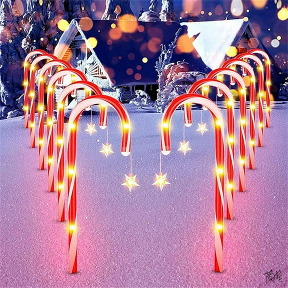 Holloyiver Solar Christmas Candy Cane Lights, 12 Packs 15 Inches Red Pathway Stake Lights Outdoor, 8 Modes Lights Walkway Outdoor Markers with Stakes for Garden Patio Xmas Decorations