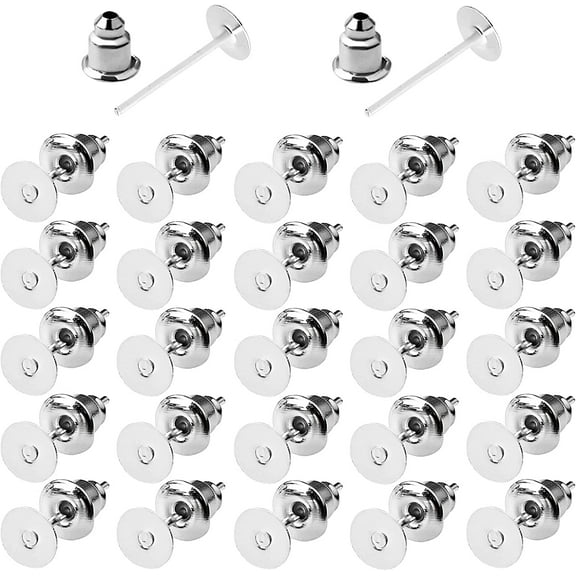 200 Pcs Earring Posts and Backs, Hypoallergenic Stainless Steel Earrings Posts Flat Pad Blank Earring Studs with Bullet Earring Backs for Jewelry Making Findings (Sliver)