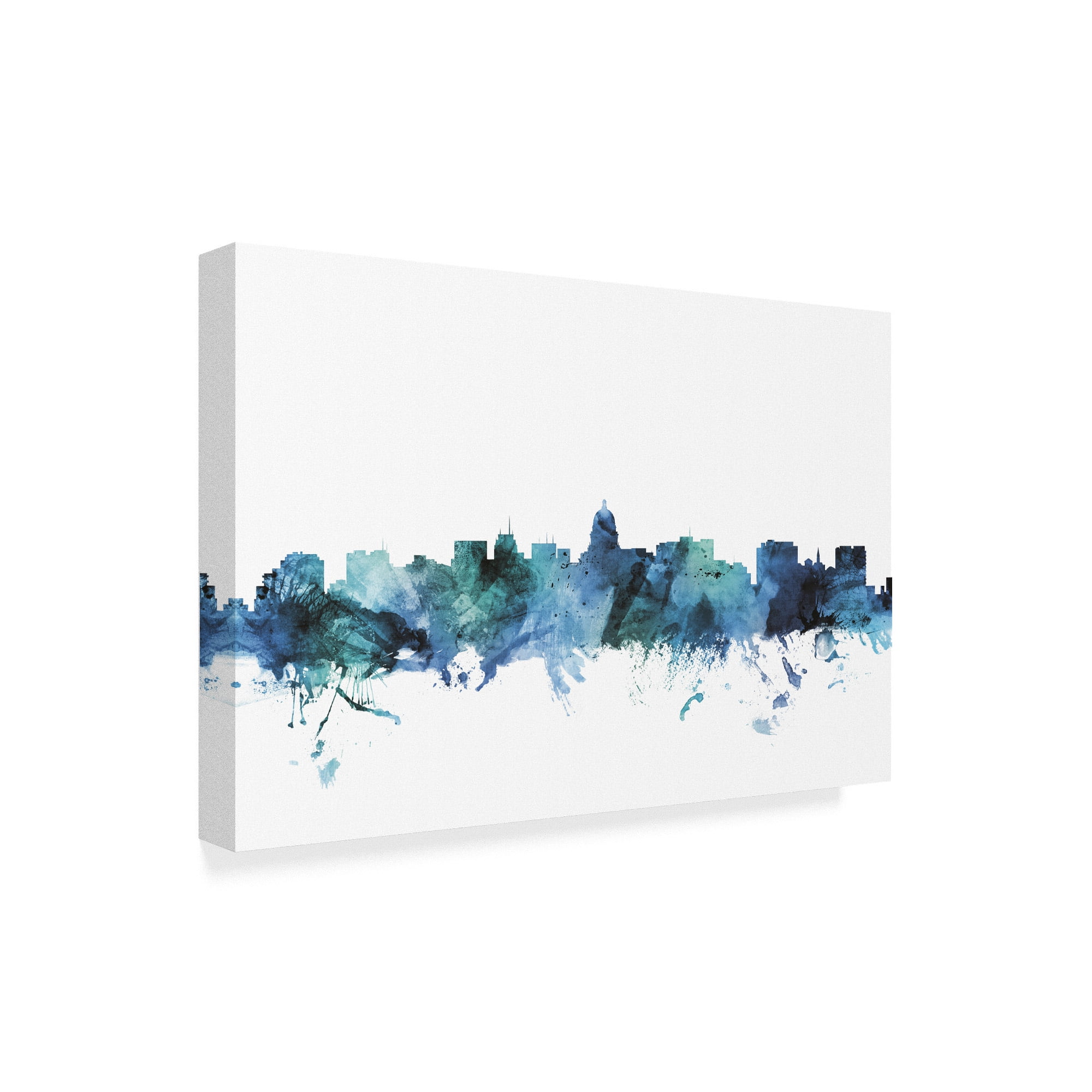 Trademark Fine Art 'Madison Wisconsin Blue Teal Skyline' Canvas Art by Michael Tompsett