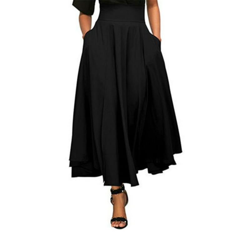 Women's High Waist Long Skirt A-Line Pockets Skirt Flared Vintage Skirt