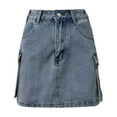 thumbnail image 4 of Fgnfyis Women's Straight Denim Skirt with Pockets Casual A-line Mini Skirt for Daily Wear Outfit Spring Summer Fall Fashion Utility Style Light Blue XL, 4 of 5
