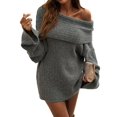 thumbnail image 3 of Women'S Off the Shoulder Elegant Solid Color Long Sleeve Sweater Top Chic Casual Pullover Flower Gray XL, 3 of 9