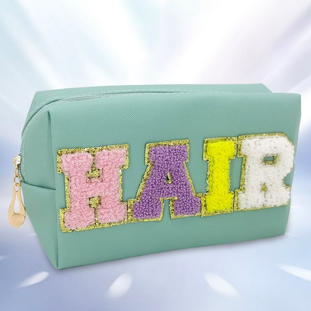 Chenille Letter Cosmetic Bag with Zipper Large Capacity for Women (HAIR)