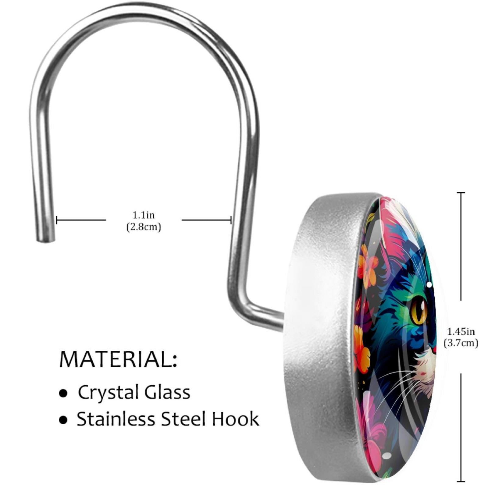 HemaKayy 12 Pcs Decorative Shower Curtain Hooks - Stainless Steel Rings for Bathroom Décor - Easy Glide & Secure Hold - Perfect Decoration for Bathroom Shower Rods - Pet Cats