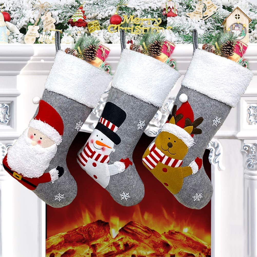 Knitted Reindeer Pattern Xmas Stockings Traditional Hanging Socks Ornament for Family Holiday Party Decorations 46CM Christmas Stockings 