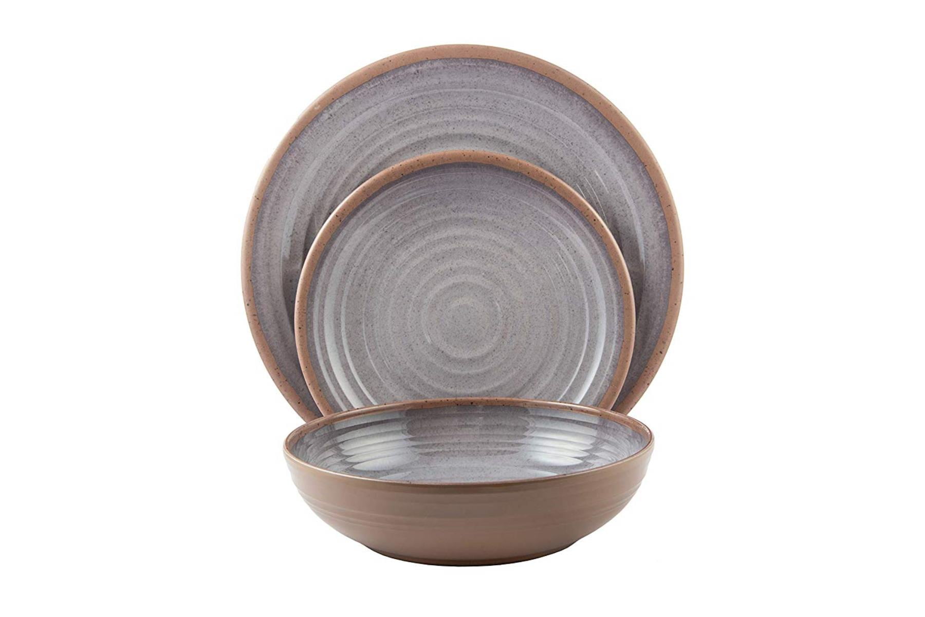 Dinner Plate Clay Collection | Shatter-Proof and Chip-Resistant Melamine Plates and Bowls Color: Multicolor 4 Each Melange 12-Piece 100% Melamine Dinnerware Set Salad Plate & Soup Bowl 