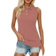 thumbnail image 2 of Sleeveless T Shirts for Women 2025 Button Collared Solid Color Breathable Summer Top Womens T Shirts, 2 of 6