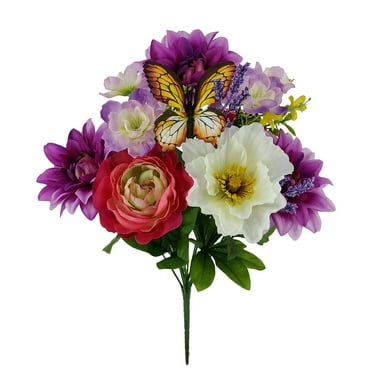 Mainstays 16.5 inches Indoor Artificial Dahlia and Butterfly Bush, Purple Color.