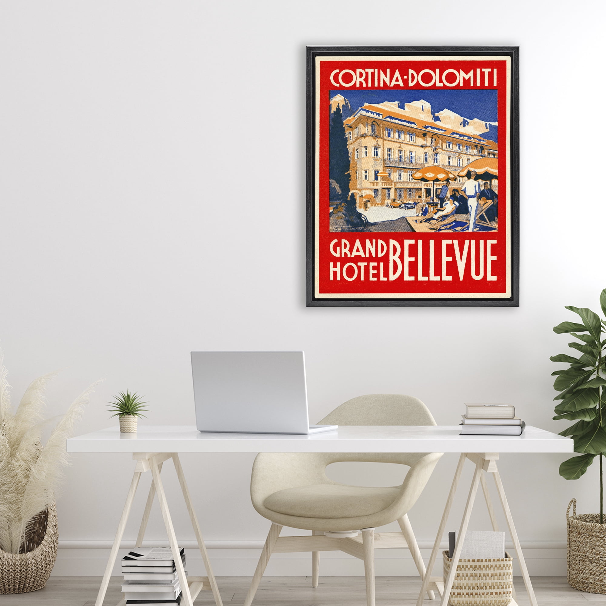 Stupell Industries Grand Hotel Bellevue Vintage Black Framed Floater Canvas Wall Art, design by Print Collection