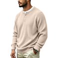 thumbnail image 2 of UDAUDU Mens Henley Long Sleeve Shirts Waffle Knitted Textured Comfortable Button Casual Loose Fit T-Shirts Pullover Basic Tops Khaki L, 2 of 10