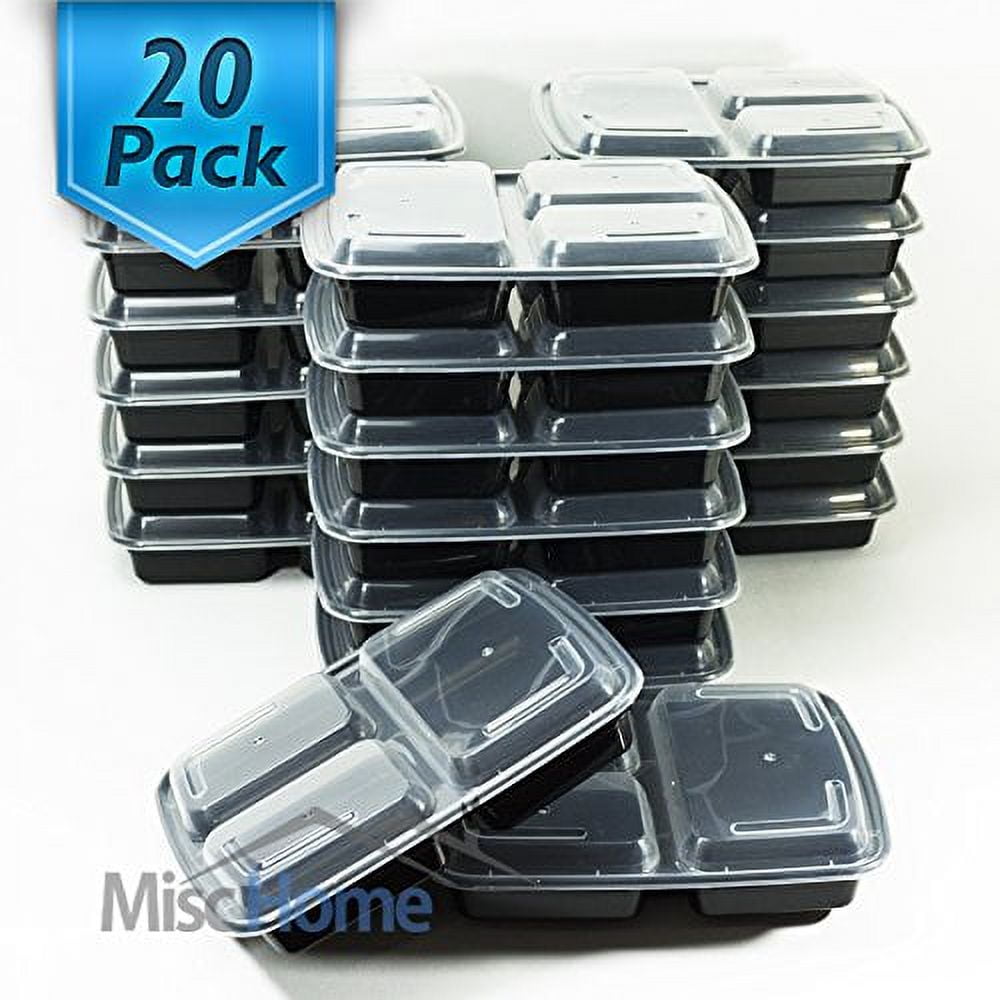  [20 Pack] 3 Compartment Meal Prep Containers BPA Free Portion  Control Bento Boxes (39 Oz.): Home & Kitchen
