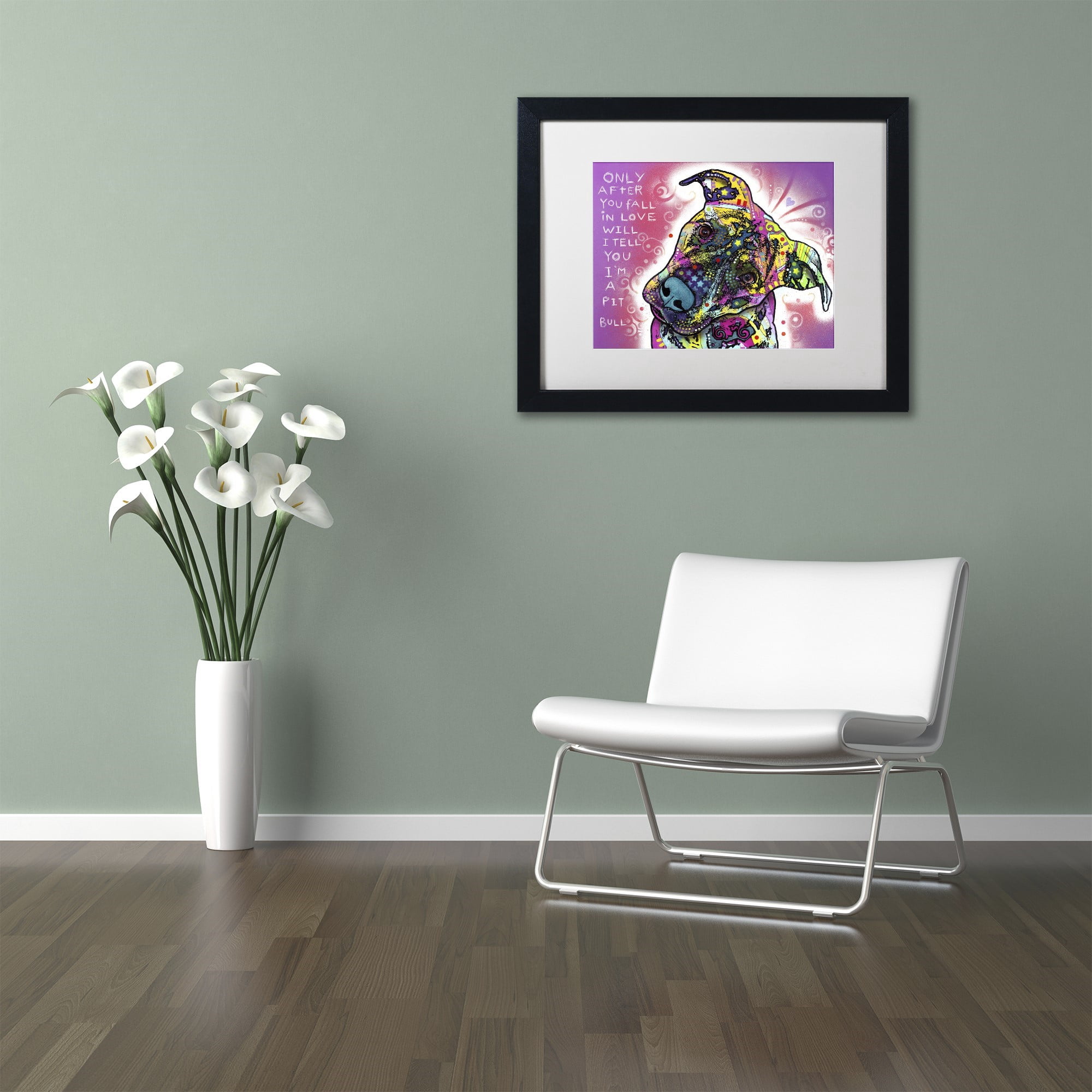 Trademark Fine Art "I'm a Pit Bull" Canvas Art by Dean Russo, White Matte, Black Frame