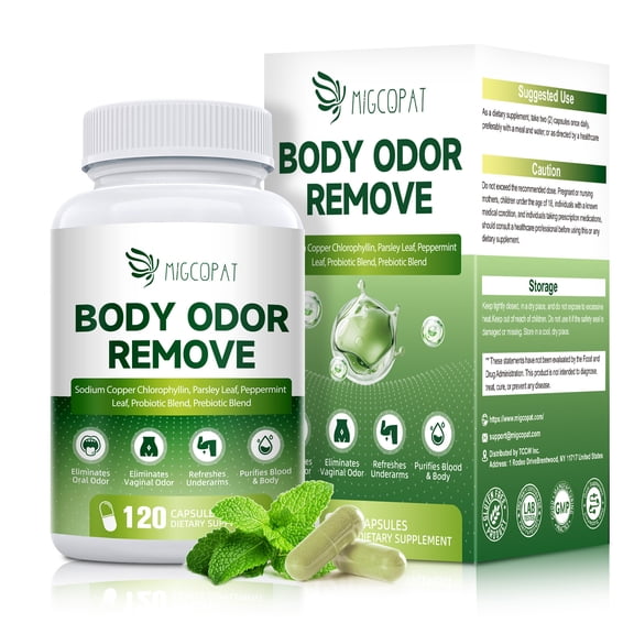 Migcopat Chlorophyll Body Deodorizing Supplement, Supports Fresh Breath & Whole-Body Freshness, 120 Capsules
