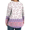 thumbnail image 4 of TQWQT Plus Size Blouses for Women Boho Pleated Plus Size Tops Floral Print V Neck Long Sleeve T Shirts Curvy Women Dressy Casual Tunics Women Loose Fit Clothes Purple Pink XL, 4 of 5