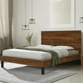 thumbnail image 2 of Euroco Mid-Century Modern Solid Wood Bed Frame, Full Size Platform Bed with Six-Piece Headboard Design, No Box Spring Needed, Brown, 2 of 12