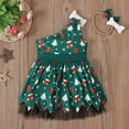 thumbnail image 6 of Odeerbi Toddler Girls Christmas One Shoulder Dresses Cute Tulle Patchwork Irregular Hem Dress Kids Sleeveless Snowflake Print Dress with Headband Set Toddler Girls Clothes, 6 of 9