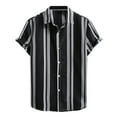 thumbnail image 1 of Camisas Deportivas Hombre Camisa informal de verano para hombre, blusa con estampado de rayas, manga corta, cuello vuelto, botón, camisa de , Top (Black, XL), 1 of 6