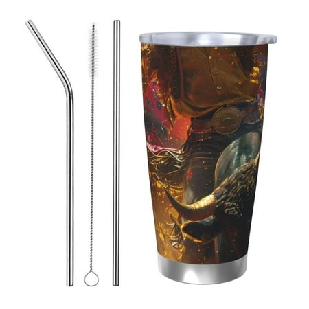 

Salouo Colorful Bull Western Man Print 20oz Tumbler with Lid Stainless Steel Vacuum Insulated Tumbler Durable Insulated Coffee Mug Thermal Cup with Splash Proof Sliding Lid-Straw Three-piece Set