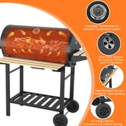 Charcoal Grill Outdoor Barrel Grill, 30 inch BBQ Grill with Warming Rack & Foldable Side Shelf, Offset Smoker Grill with Thermometer for Outdoor Cooking, Black