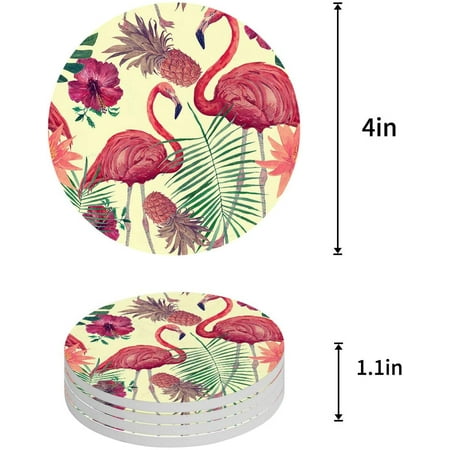 

ZHANZZK Tropical Palm Leaves Flamingo Set of 6 Round Coaster for Drinks Absorbent Ceramic Stone Coasters Cup Mat with Cork Base for Home Kitchen Room Coffee Table Bar Decor