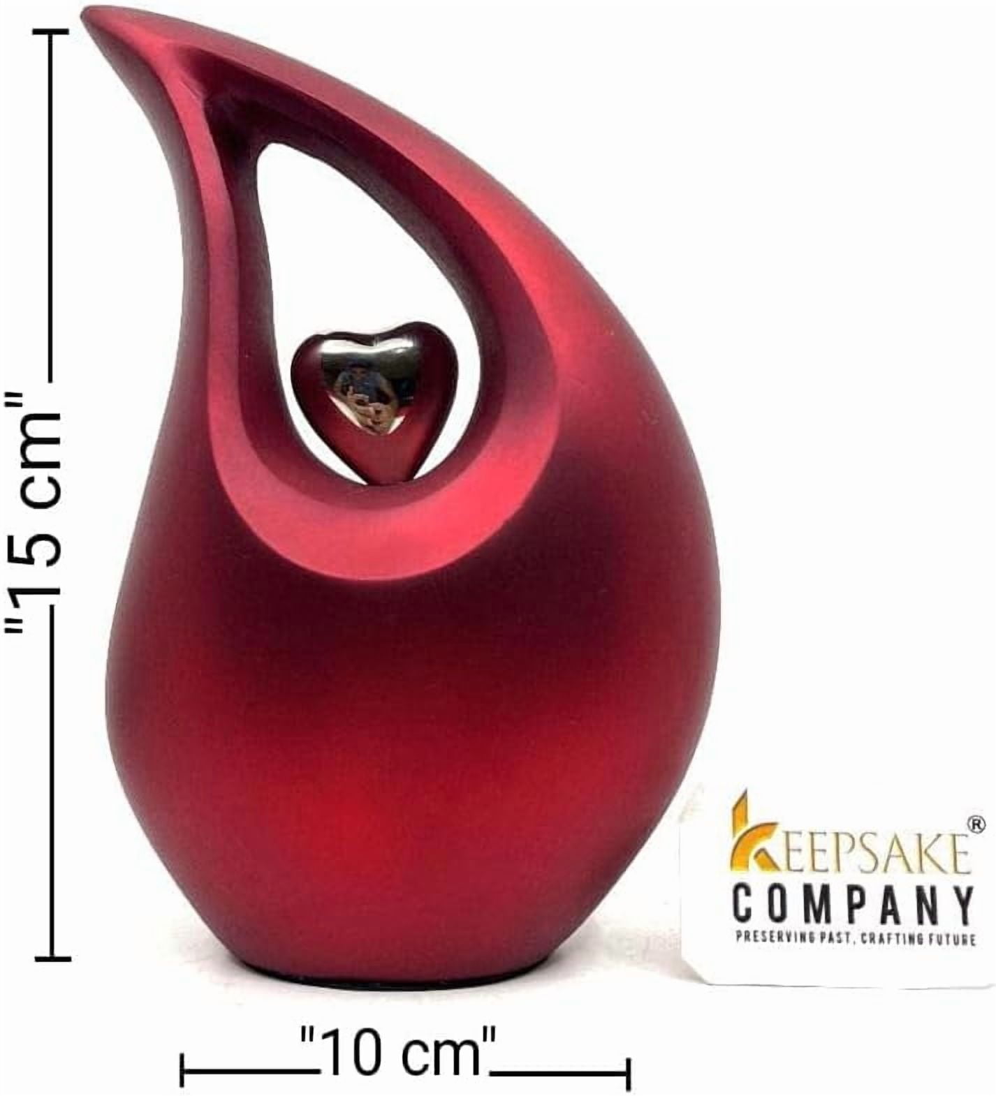 Red Tear Drop Medium Size Urns for Human Ashes with Silver Heart (6 Inch Height) - Unique Medium Urn - Decorative Urns - Cremation Urn - Burial Urns - Keepsake Urn - Funeral Urn - Small Pet Urns
