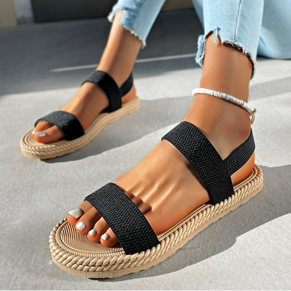 Qepwscx Womens Sandals Low Heel Dressy Sandals Elastic Ankle Strap Slingback Sandals Summer Comfortable Shoes Trendy Flat Slippers Summer Daily Wear, Prom, and Party
