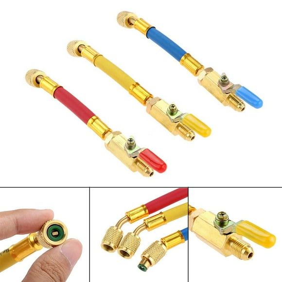 MYG 3pcs/set R134A R410A R22 R12 Charging Hose & Ball Valve for AC Air Refrigeration