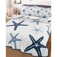 thumbnail image 3 of Quilts King Size, Navy Blue Starfish Soft Comforter Bedding Set for Bed, Coastal Summer Beach Nautical Lightweight Quilted Bedspread with Pillow Cover(2 Pieces) for All Season, 96x106 Inch, 3 of 9