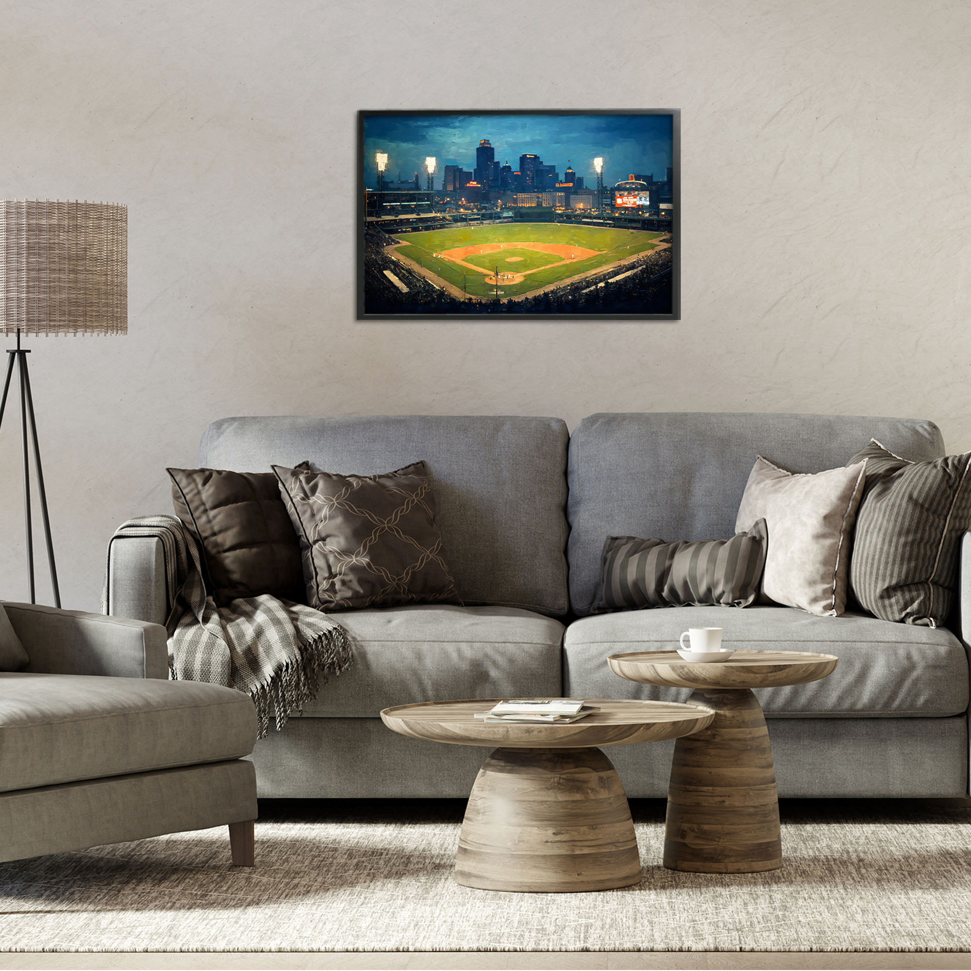 Baseball Stadium at Night Black Framed Giclee Art, design by Arlington Prints