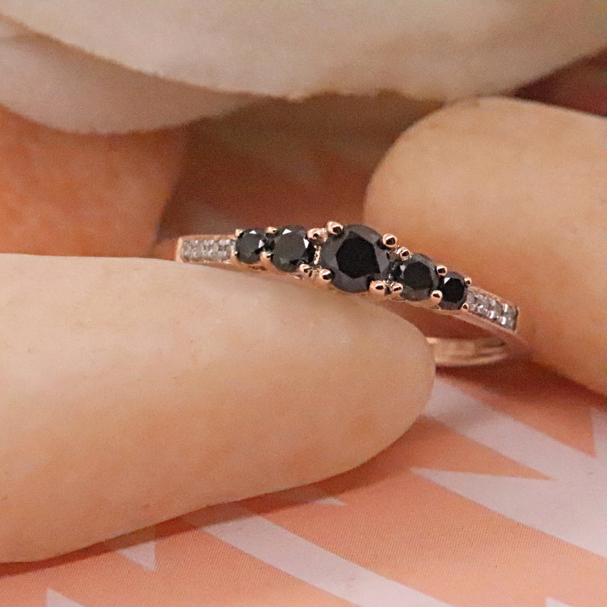 Dazzlingrock Collection 0.40 Carat (ctw) Round Black & White Diamond Bridal 5 Stone Engagement Ring for Women in 14K Rose Gold, Size 7