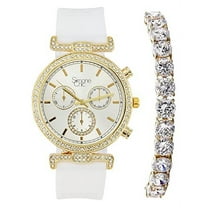 Stand Out Get Noticed! Big Face Ladies Bejeweled Rubber Iced Out Colorful Watch with Genuine Rhinestone Diamond Accents - Touch of Female Celebrity Glamour - ST10385T White Tennis