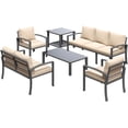 thumbnail image 2 of AECOJOY Metal Outdoor Patio Conversation Set, 7 Seats Patio Furniture with Coffee Table, Side Table & Deep Seating Cushions for Garden, Balcony (Beige), 2 of 8